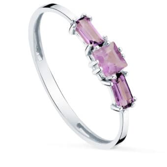Anillo Amatistas Naturales Oro Blanco 18K