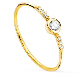 Anillo Solitario Oro Amarillo 18K Chatón Zafiros Naturales