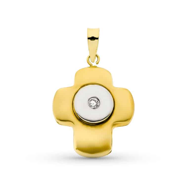 Cruz Redondeada 21×16 mm en Oro Bicolor de 18K Circonita Centro - Imagen 1