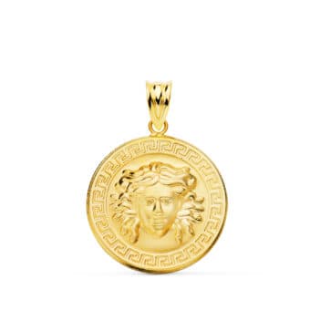 Colgante Medusa Oro Amarillo 18 Quilates 20 mm Medalla con Greca