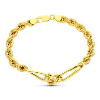 Pulsera Hombre 20 cm en Oro Amarillo 18K Combinación Cartier y Cordón