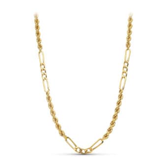 Cadena Cordón Salomónico Combinado de Oro Amarillo 18K y 50 cm de Largo