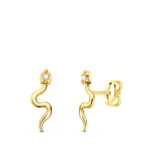 Pendientes 12 x 4 mm en Oro Amarillo 18 Quilates Serpientes Circonita