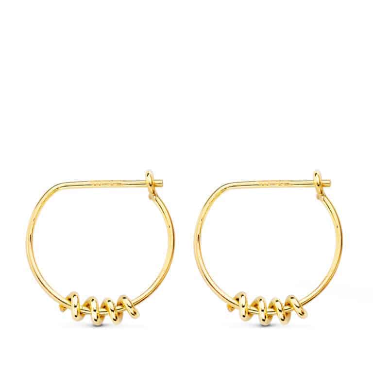 Pendientes Aro Oro Amarillo 18K con 13 mm y Detalle Muelle - Imagen 1