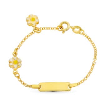 Pulsera Tipo Esclava Bebé 13 cm Oro Amarillo 18K con Margarita Esmaltada