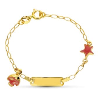 Pulsera Tipo Esclava Bebé 13 cm Oro Amarillo 18K con Pez y Estrella Esmalte