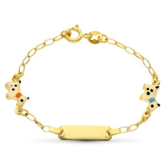 Pulsera Tipo Esclava Bebé 13,5 cm en Oro Amarillo 18K con Perritos Esmaltados