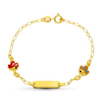 Pulsera Tipo Esclava Bebé 13,5 cm Oro Amarillo 18K con Peces Esmaltados