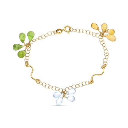 Pulsera 19 cm en Oro Amarillo 18 Quilates Eslabones con Pedrería Floral