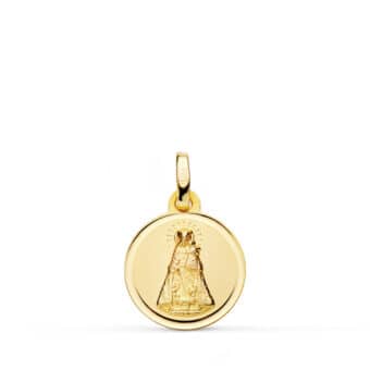 Medalla Virgen de los Desamparados 14 mm en Oro Amarillo 18K con Bisel