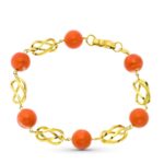 Pulsera 20 cm Oro Amarillo 18 Quilates Bolas Coral Natural