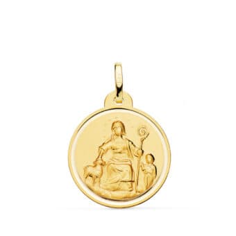 Medalla Virgen Divina Pastora 20 mm Oro Amarillo 18K con Bisel