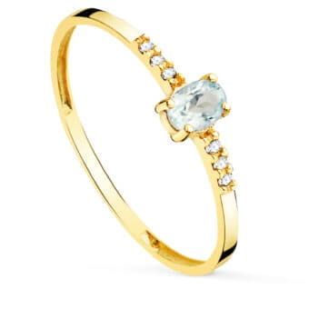 Anillo Diamantes 0,030ct Oro Amarillo 18K y Aguamarina Oval