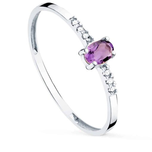 Anillo Diamantes 0,030ct Oro Blanco 18K Amatista Oval