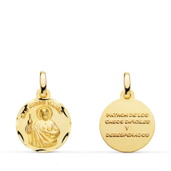 Medalla San Judas Tadeo 14 mm Oro Amarillo 18K con Tallas