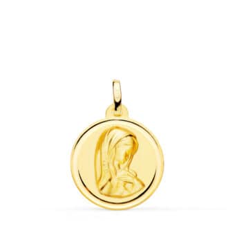 Medalla Virgen Niña 18 mm Oro Amarillo 18 Quilates y Bisel