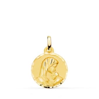 Medalla Virgen María 15 mm Oro Amarillo 18K con Amor Maternal