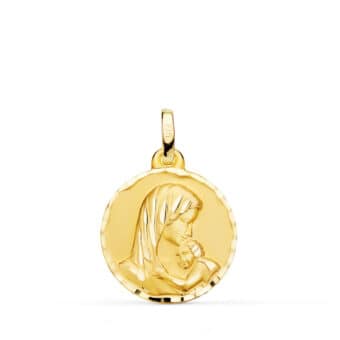 Medalla Virgen María 18 mm Oro Amarillo 18K "Amor Maternal