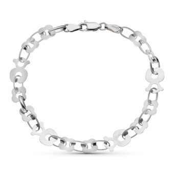 Pulsera 19 cm Oro Blanco 18 Quilates Piezas Planas con Ositos y Flores
