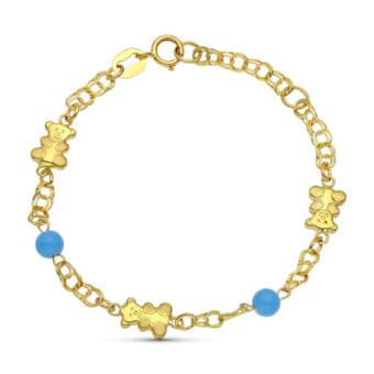 Pulsera Bebé Oro Amarillo 18K Turquesas y Osos