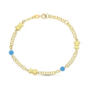 Pulsera Niña 18 cm Oro Amarillo 18 Quilates Turquesas y Osos