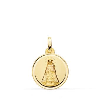 Medalla Virgen de los Desamparados 16 mm en Oro Amarillo 18K con Bisel