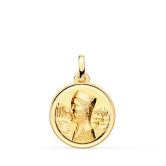 Medalla Virgen de Montserrat 18 mm en Oro Amarillo 18K con Bisel