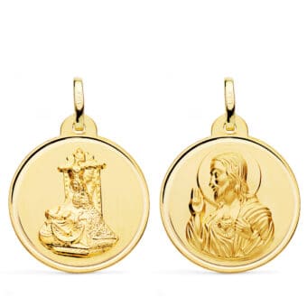 Medalla Escapulario 24 mm Virgen de las Angustias y Corazón de Jesús en Oro Amarillo 18K Bisel