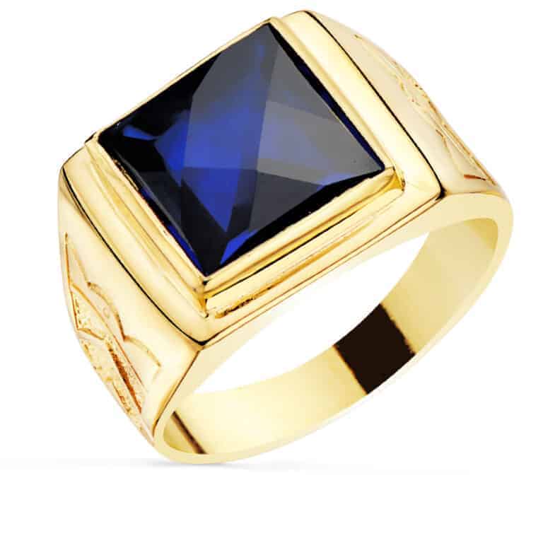 Sello Hombre 12 x 12 mm Oro Amarillo 18K Zafiro Espinel Cuadrado - Imagen 1