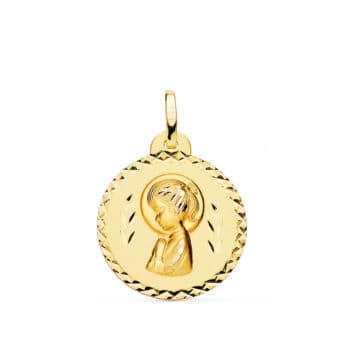 Medalla Virgen Niña 20 mm Oro Amarillo 18 Quilates Talla Cruzada