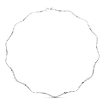 Gargantilla Oro Blanco 18 Quilates Ondas con Circonitas