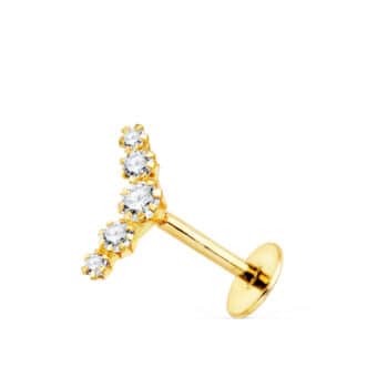 Piercing Oreja 10 x 3 mm Oro Amarillo 18K Ala de Circonitas