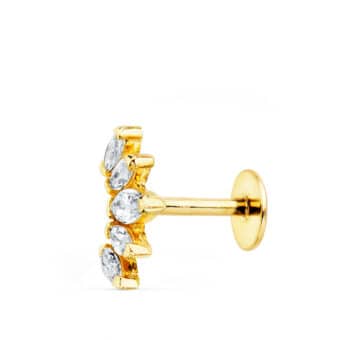 Piercing Oreja 9 x 6 mm Oro Amarillo 18K con Hojas de Circonitas