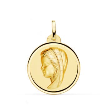 Medalla Comunión Virgen Niña Rezando 24 mm en Oro Amarillo 18 Quilates
