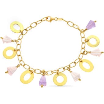 Pulsera 19 cm en Oro Amarillo 18 Quilates Eslabones Círculos y Prismas