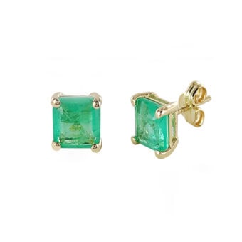 Pendientes "Amalfi" 6 x 6 mm en Oro Amarillo 18 Quilates Cuarzo Verde Claro
