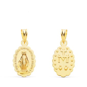 Medalla Escapulario Virgen Milagrosa 18 x 11 mm Oro Amarillo 18K Bordes Lisos