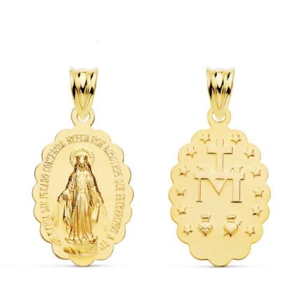Medalla Virgen Milagrosa 20 x 15 mm Oro Amarillo 18K Escapulario Bordes Lisos
