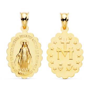 Medalla Virgen Milagrosa 25 x 18 mm Oro Amarillo 18K Escapulario Bordes Lisos