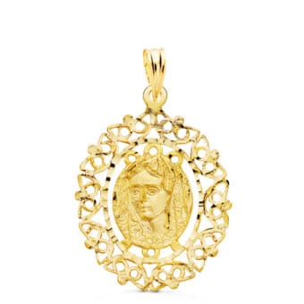 Medalla Virgen Macarena de 28 x 21 mm en Oro Amarillo 18K con Cerco