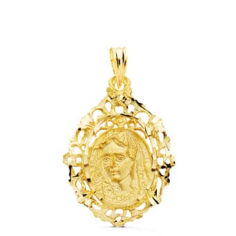 Medalla Virgen Macarena de 27 x 20 mm en Oro Amarillo 18K con Cerco