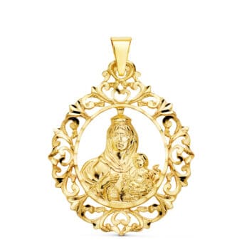 Medalla Virgen del Carmen 37 x 30 mm en Oro Amarillo 18K con Orla Filigranas