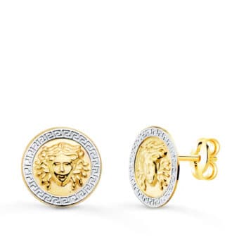 Pendientes Medusa Greca 12 mm en Oro Bicolor 18K