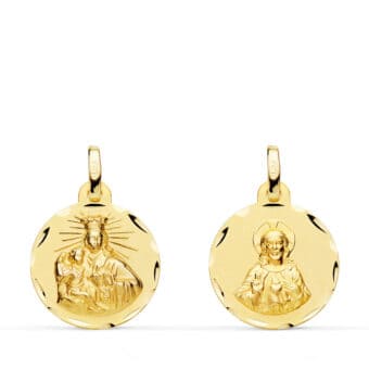 Medalla Escapulario Corazón de Jesús - V. del Carmen 16 mm en Oro Amarillo 18K Tallas