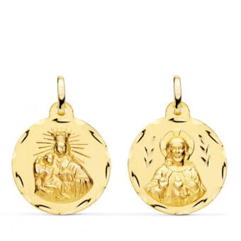 Medalla Escapulario Corazón de Jesús - V. del Carmen 20 mm en Oro Amarillo 18K Tallas