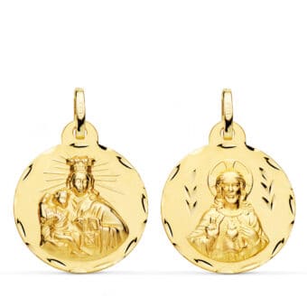 Medalla Escapulario Corazón de Jesús - V. del Carmen 22 mm en Oro Amarillo 18K Tallas