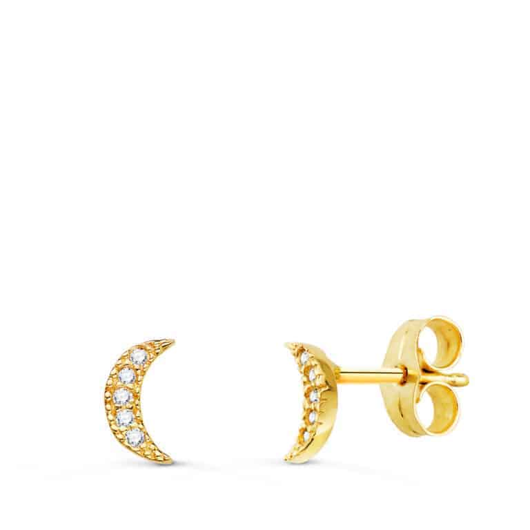 Pendientes 7 X 3 mm Oro Amarillo 18K Luna y Diamantes 0,05 ct - Imagen 1