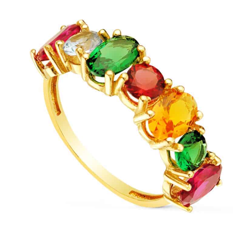 Anillo Mujer Colours Oro Amarillo 18 Quilates Circonitas Color - Imagen 1