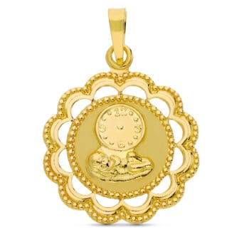 Medalla Bebé 26 x 22 mm en Oro Amarillo 18 Quilates Niño de la Hora y Reloj