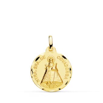 Medalla Virgen de Covadonga 18 mm Oro Amarillo 18K con Tallas
